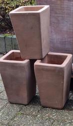 3  terracotta  bloempotten  samen :, Tuin en Terras, Ophalen, Vierkant, Nieuw, Tuin