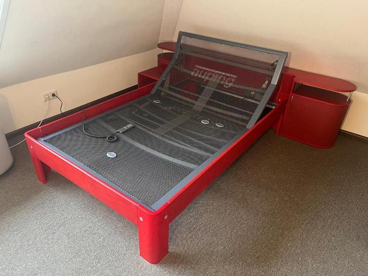Auping bed, Huis en Inrichting, Slaapkamer | Bedden, Zo goed als nieuw, Twijfelaar, 120 cm, 200 cm, Hout, Rood, Verstelbaar, Ophalen