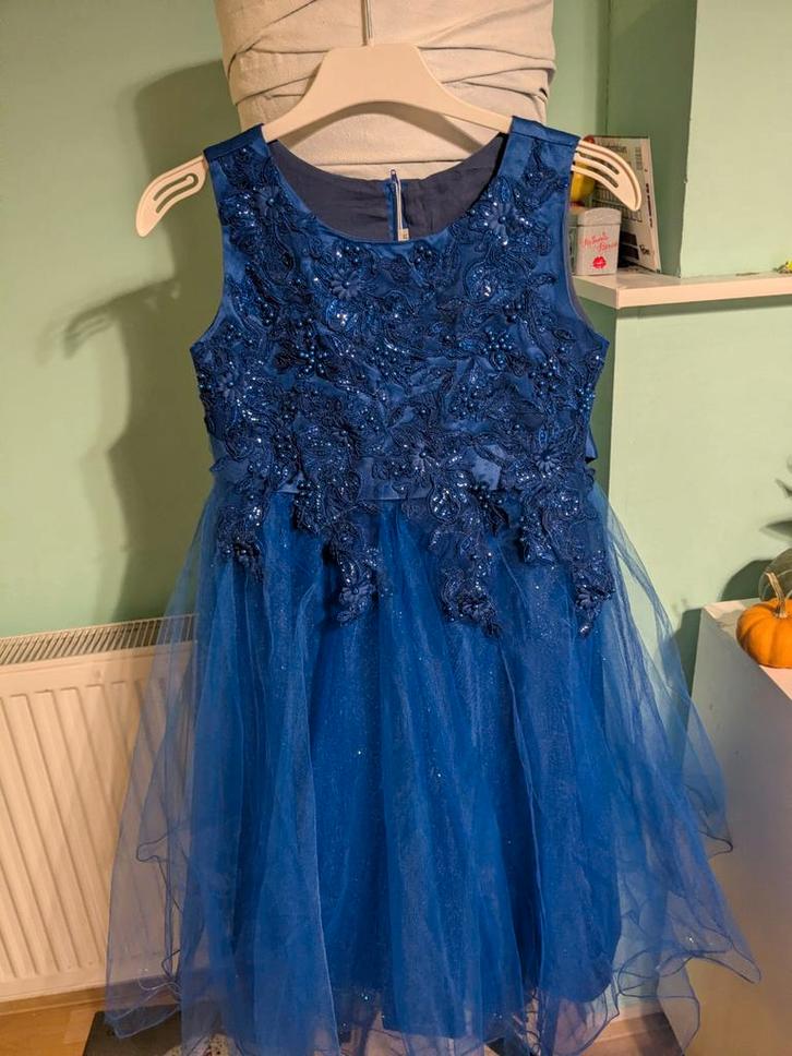 Blauwe kerstjurk mt 164, Kinderen en Baby's, Kinderkleding | Maat 164, Nieuw, Meisje, Jurk of Rok, Ophalen of Verzenden