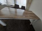 Te koop landelijke eettafel wit met bruin 190 bij 90 zie je, Zo goed als nieuw, 150 tot 200 cm, Rechthoekig, 50 tot 100 cm