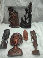Aziatische houten beelden 6 stuks., Antiek en Kunst, Kunst | Beelden en Houtsnijwerken, Ophalen of Verzenden
