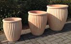 Hardgebakken terracotta rib pot in drie maten withe wash., Tuin en Terras, Bloembakken en Plantenbakken, Ophalen, Overige materialen