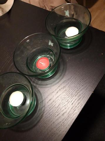 Set van 3 glazen blauwe theelicht  beschikbaar voor biedingen