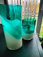 Italie 2 x Tafellamp Melkwit Petrol transparant 1990, Huis en Inrichting, Lampen | Tafellampen, Ophalen of Verzenden, Glas, Minder dan 50 cm