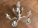 Witte metalen kroonluchter - hanglamp, 6 armig, Huis en Inrichting, Lampen | Kroonluchters, Ophalen, Gebruikt, Metaal