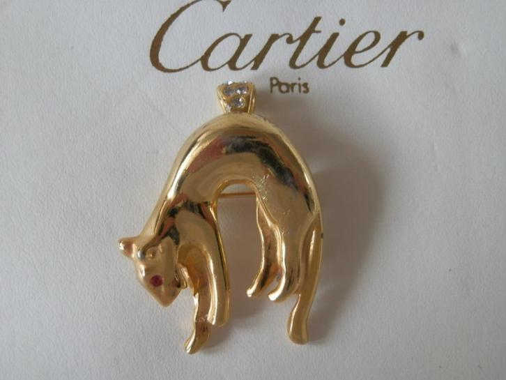 Panther kettinghanger en broche. Combi., Sieraden, Tassen en Uiterlijk, Broches, Zo goed als nieuw, Overige materialen, Goud, Minder dan 4 cm