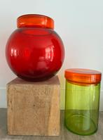 Pols Potten groene voorraadpot met oranje deksel NIEUW, Ophalen, Minder dan 50 cm, Groen, Glas