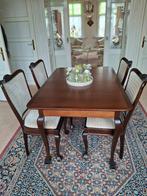 Hele mooie notenhouten eethoek met 5 stoelen, Ophalen, Gebruikt, Klassiek, 4 tot 6 stoelen