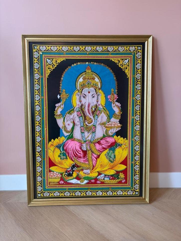 Gouden lijst met Ganesha doek, Huis en Inrichting, Woonaccessoires | Lijsten, Gebruikt, 75 cm of meer, 50 tot 75 cm, Hout, Ophalen