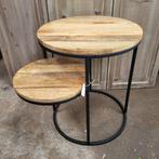 Bijzettafel met extra blad hout met metaal., Minder dan 55 cm, Gebruikt, Hout, Ophalen