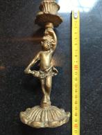 Brons messing kaarsenstandaard 17cm, Gebruikt, Brons of Koper, Ophalen of Verzenden, Kandelaar