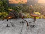 Drie metalen vogel tuinbeelden, Tuin en Terras, Ophalen of Verzenden, Zo goed als nieuw, Metaal, Dierenbeeld