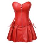 Rode kunstleren korset jurk leren sexy bustier S-6XL, Nieuw, Verzenden, Rood