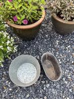 Twee zinken bloembakjes, Tuin en Terras, Bloembakken en Plantenbakken, Gebruikt, Minder dan 30 cm, Minder dan 60 cm, Rond
