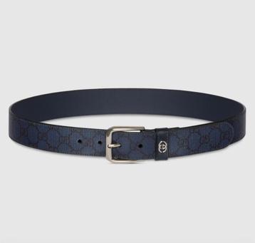 GUCCI Blauw leer zilver buckle GG HEREN riem  Maat 85 beschikbaar voor biedingen