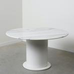 Grote vintage design eettafel jaren 60 70 marmer rond, Ophalen, Rond, Vijf personen of meer, Eikenhout