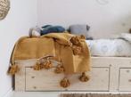 Handgemaakte plaid / deken met pompons – Toffee – 260x150 cm, Ophalen of Verzenden, Nieuw, 180 cm of meer, 100 cm of meer