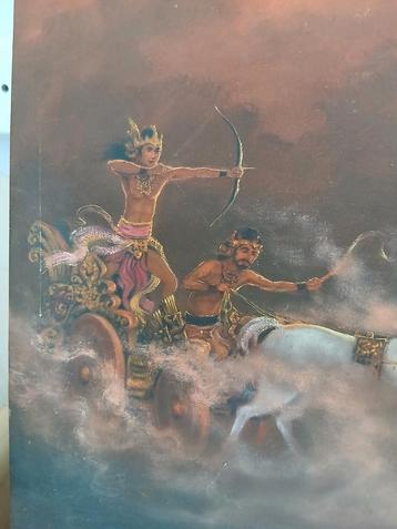 India ? Schilderij Krishna Arjuna Marabharata Hindoe legende beschikbaar voor biedingen