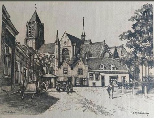 Tholen... Ned. Herv. Kerk / Markt ... H.E. Roodenburg ..., Antiek en Kunst, Kunst | Etsen en Gravures, Ophalen of Verzenden