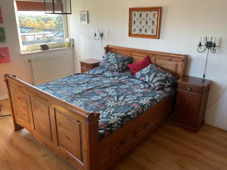 Compl. 2-persoonsbed, Huis en Inrichting, Slaapkamer | Bedden, Gebruikt, Tweepersoons, 160 cm, 200 cm, Hout, Bruin, Verstelbaar