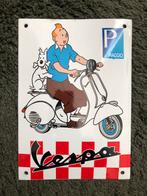 Kuifje op Vespa Piaggio dik emaille bord, Verzamelen, Merken en Reclamevoorwerpen, Ophalen of Verzenden, Zo goed als nieuw, Reclamebord