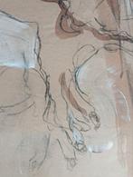 Aquarel met figuren jaren 90, Antiek en Kunst, Kunst | Tekeningen en Foto's, Verzenden