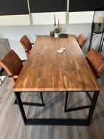 Houten eettafel stalen onderstel, Huis en Inrichting, Tafels | Eettafels, 200 cm of meer, Zo goed als nieuw, Rechthoekig, 50 tot 100 cm