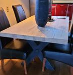 eettafel + 4 stoelen, Huis en Inrichting, Tafels | Eettafels, Eikenhout, Zo goed als nieuw, Ophalen