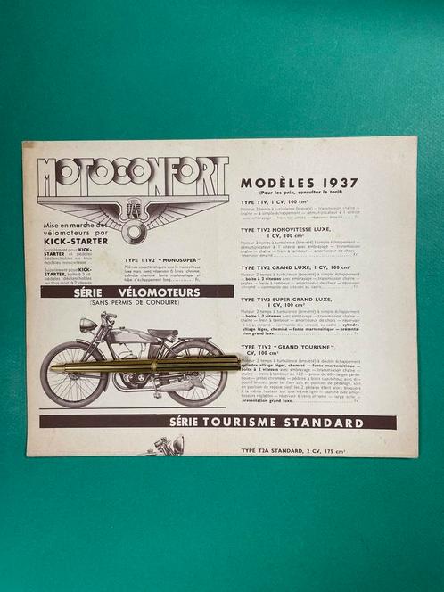 Motobécan Motorcycle Sales Sheet 1937 FRA (Origineel), Verzamelen, Automerken, Motoren en Formule 1, Motoren, Ophalen of Verzenden