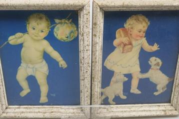 2 Antiek brocante prentjes door Charlotte Becker. Rond 1930 beschikbaar voor biedingen