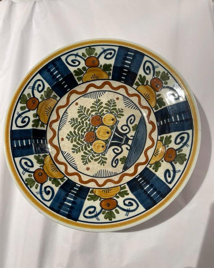polychroom Delfts pauwenstaart bord wandbord sierbord, Ophalen of Verzenden