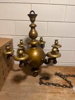 6 armige messing kaarsenkroon Jugendstil, Ophalen, Gebruikt, Metaal