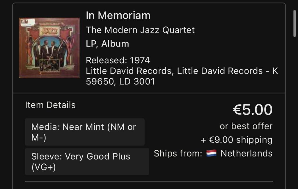 Modern Jazz Quartet - In Memoriam LP, Cd's en Dvd's, Vinyl | Jazz en Blues, Zo goed als nieuw, Jazz, 1960 tot 1980, 12 inch, Ophalen of Verzenden