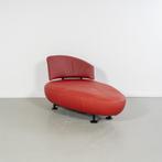 1x Leolux Kikko Chaise Longue Rood Leer - Zwart Frame, Eenpersoons, Ophalen of Verzenden, Zo goed als nieuw, Metaal