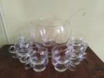 Vintage glazen punch bowl set met 12 glazen, Ophalen of Verzenden