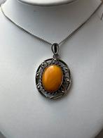 Zilveren collier Eigeel Barnsteen Fischland, Sieraden, Tassen en Uiterlijk, Verzenden, Zo goed als nieuw, Met edelsteen, Zilver