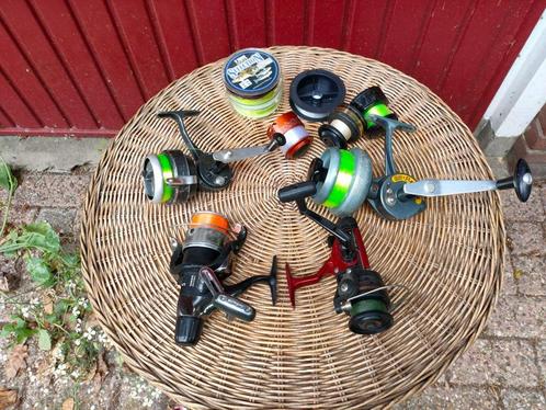 4 x werpmolens + koffer + hengel + visnet   TEAB, Watersport en Boten, Hengelsport | Algemeen, Gebruikt, Overige typen, Ophalen of Verzenden