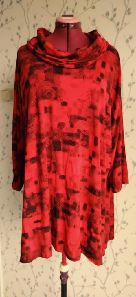 SKANDIKA Rood/Zwarte A-Lijn Tuniek met Col maat 4=XL/XXL, Kleding | Dames, Blouses en Tunieken, Zo goed als nieuw, Maat 46/48 (XL) of groter