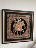 Indiaas ingelijst kunstwerk / doek borduurwerk / olifant, Ophalen of Verzenden