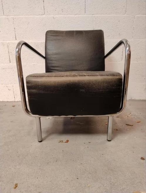 Leren designstoel met chrome poten, Verzamelen, Retro, Huis en Inrichting, Ophalen