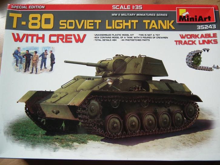 MiniArt 35243, T80 Soviet light tank w crew. 1/35, Hobby en Vrije tijd, Modelbouw | Auto's en Voertuigen, Nieuw, 1:32 tot 1:50