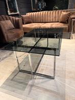 Luxe salontafel doorzichtig met zilver pootjes, Ophalen of Verzenden, Rechthoekig, 100 tot 150 cm, 50 tot 100 cm