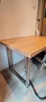 Massief Eiken Bureau met Stalen Onderstel, Huis en Inrichting, Ophalen, Zo goed als nieuw, Bureau