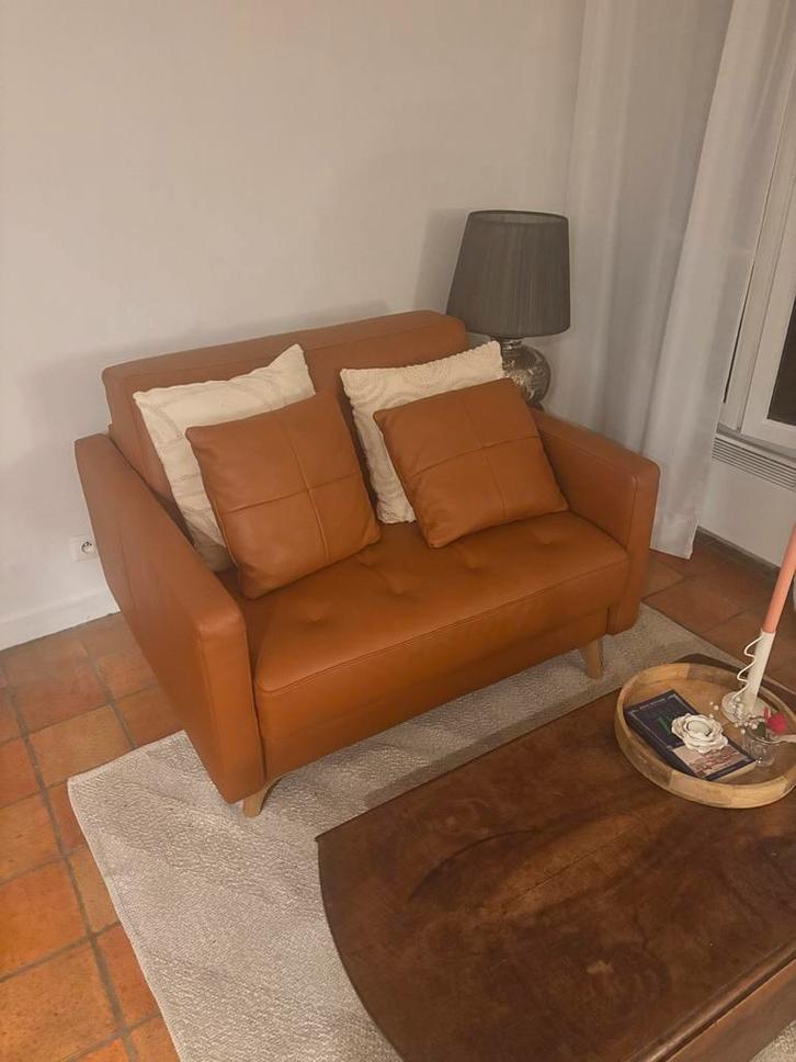 Lederen Loveseat / Slaapfauteuil - Zo Goed Als Nieuw!, Huis en Inrichting, Banken | Sofa's en Chaises Longues, Zo goed als nieuw