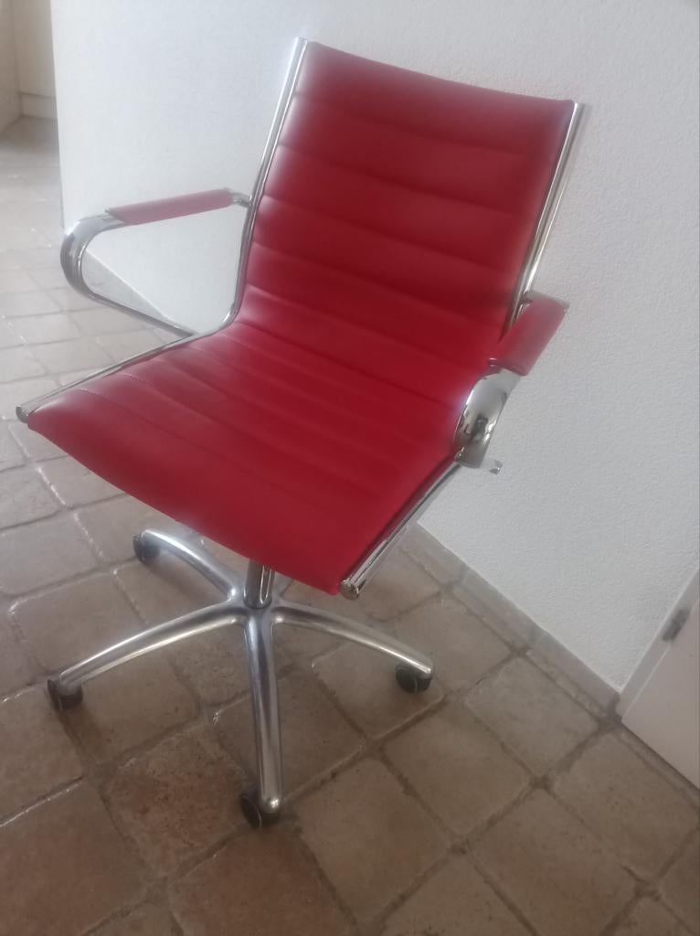 Retro bureau stoel, Ophalen, Rood, Metaal, Twee