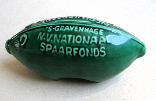 Nationaal spaarfonds keramiek spaarvarken, jaren 50, Verzamelen, Spaarpotten, Zo goed als nieuw, Dier, Steen, Aardewerk of Keramiek