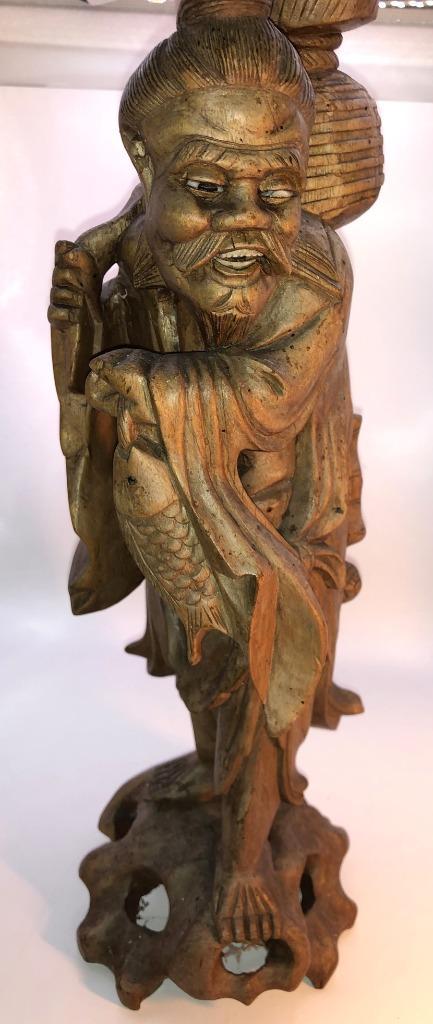 Houten beeld Aziatische visser – handgesneden, Antiek en Kunst, Kunst | Beelden en Houtsnijwerken, Ophalen of Verzenden