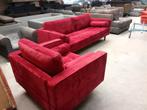 Rode Velvet Bank & Fauteuil Set, Huis en Inrichting, Fauteuils, ., Ophalen of Verzenden, Zo goed als nieuw, .