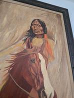 Olieverfschilderij Native American te Paard - E. Tomlinson, Antiek en Kunst, Kunst | Schilderijen | Klassiek, Ophalen of Verzenden