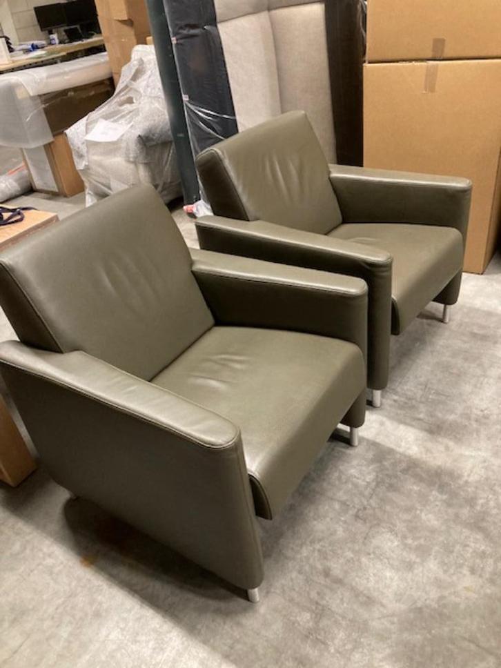 2 fauteuils echt leer groen SAMEN € 230 ALS NIEUW, Huis en Inrichting, Fauteuils, Zo goed als nieuw, Leer, 50 tot 75 cm, 75 tot 100 cm